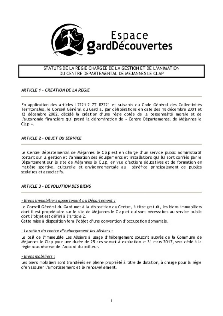 Statuts régie départementale -